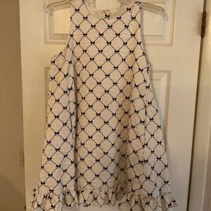 Mabel black bows and pearls sleeveless white dress, size medium, like new!